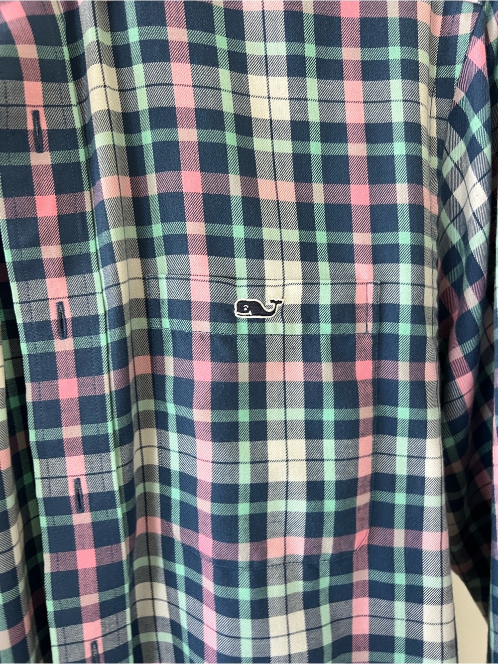 Vineyard Vines Button-Down Plaid Shirt in Navy, Pink & Mint